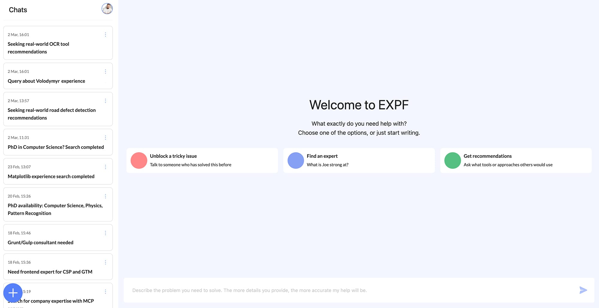 Newfire ExpertFinder homescreen