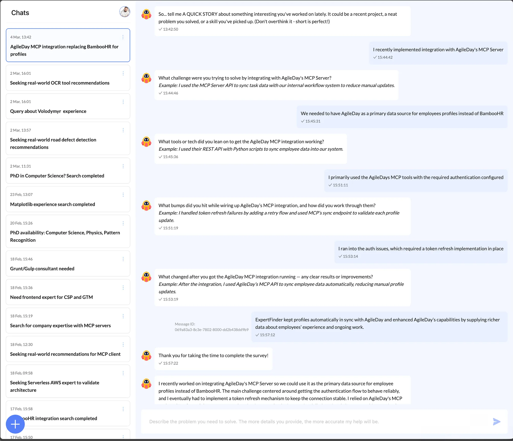 Newfire ExpertFinder tell me a story flow